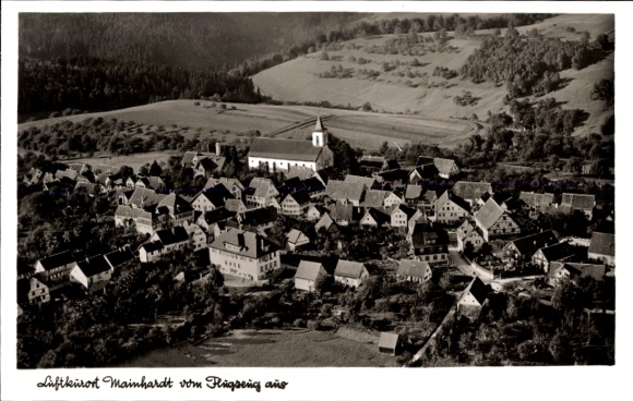 Postcard Mainhardt in Württemberg, aerial photograph, church