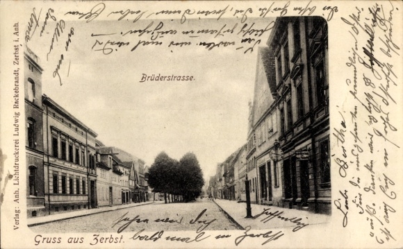 Postcard Zerbst in Anhalt, Brüderstraße, street section