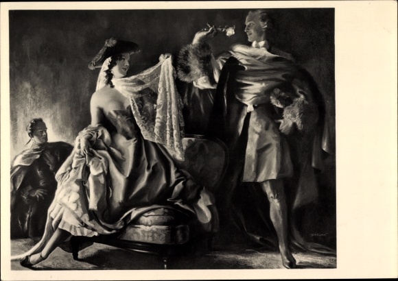 Artist PC Engelhard, July, homage, lady, man with rose, chair, HDK 522