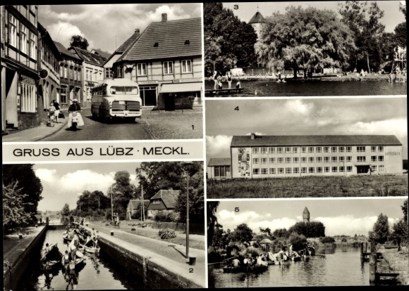 Postcard Lübz in Mecklenburg, Rudolf-Breitscheidt-Strasse, Bad, lock, high school III