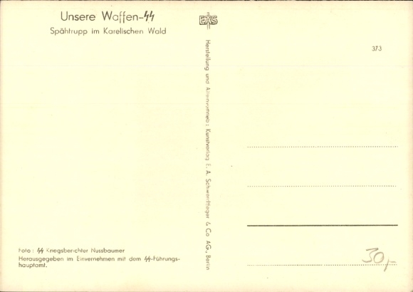 Postcard Waffen-SS, reconnaissance patrol in the Karelian Forest, Panzer
