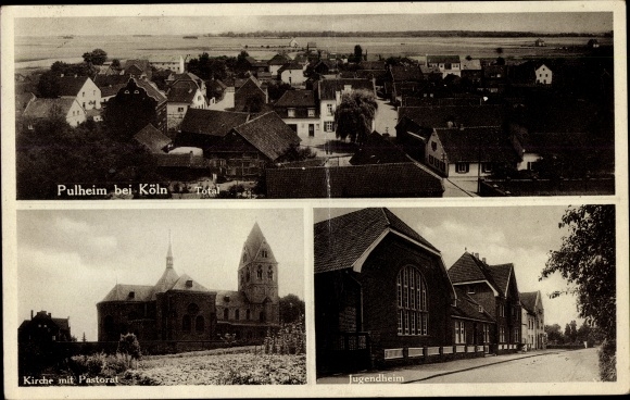 Postcard Pulheim North Rhine-Westphalia, long shot, church with pastorate, youth home