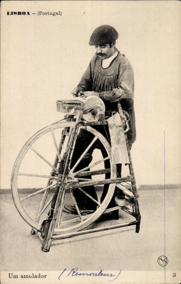 Postcard Lisbon, Portuguese costume, grinder, tool, device