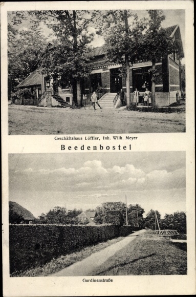Postcard Beedenbostel in Lower Saxony, commercial building Löffler, Gardinenstrasse