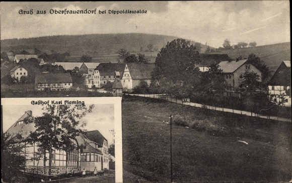 Postcard Oberfrauendorf Glashütte in the Eastern Ore Mountains, inn, view of the town