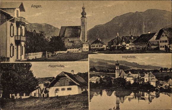 Postcard Höglwörth Anger Berchtesgadener Land, view of the town, church, Mayerhofen