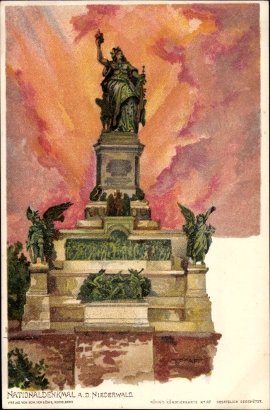 Artist Chromo-Litho Pfaff, C., Rüdesheim am Rhein, National Monument on the Niederwald