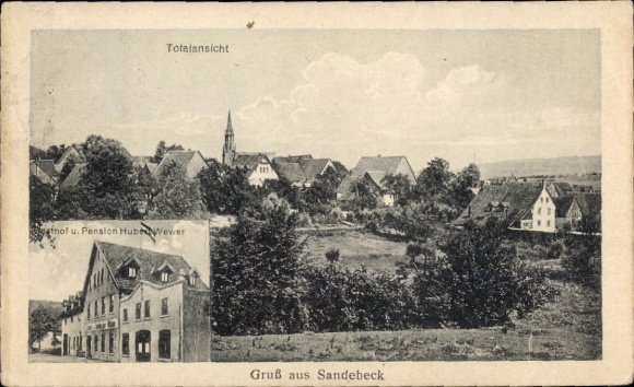 Ak Sandebeck Steinheim in Westfalen, Totalansicht, Gasthof und Pension