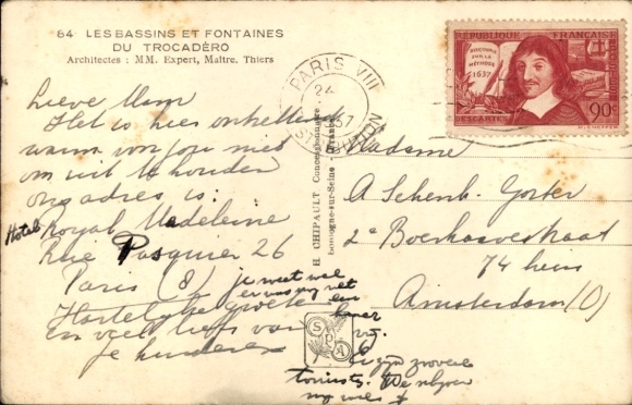 Ansichtkaart Parijs XVI Trocadéro, fonteinen, fonteinen, Trocadéro, 1937, internationale tentoonstelling
