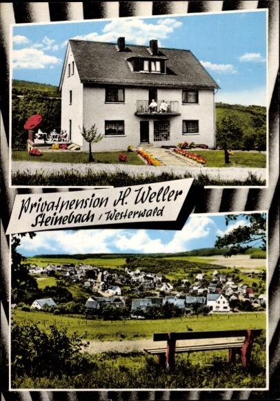 Postcard Steinebach im Westerwald, private pension Mrs. Helene Weller, Panorama