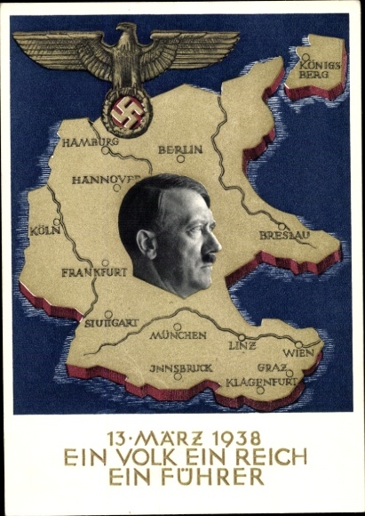 Postal stationery Postcard Klein, One People, One Reich, One Führer, Anschluss of Austria 1938, Greater Germany