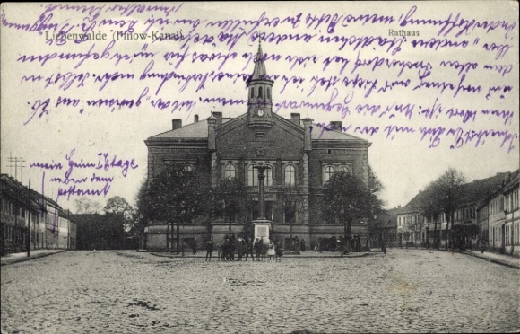 Postcard Liebenwalde Finow Canal, part of the town hall
