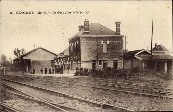 Postcard Sinceny Aisne, Inside the Station