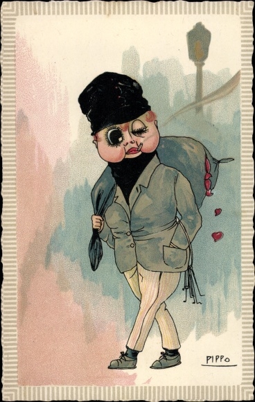 Artist PC Pippo, burglar with bag full of hearts, lockpicks
