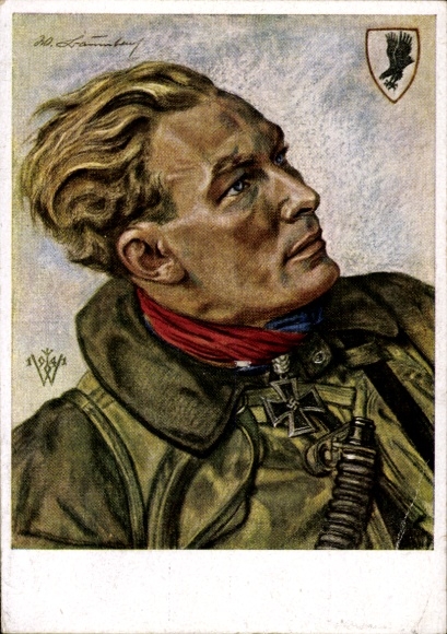 Artist Postcard Willrich, Wolfgang, Captain Werner Baumbach, Luftwaffe, WWII, VDA E 17