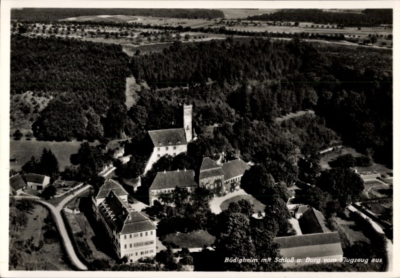 Ak Bödigheim Buchen in het Odenwald Baden, luchtfoto, kasteel, boslandschap, fotografie