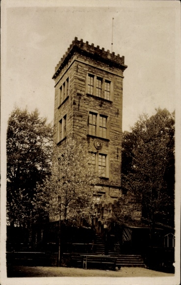 Postcard Neukirch in der Lausitz, Valtenberg, Victorian tower, surrounded by trees, architecture
