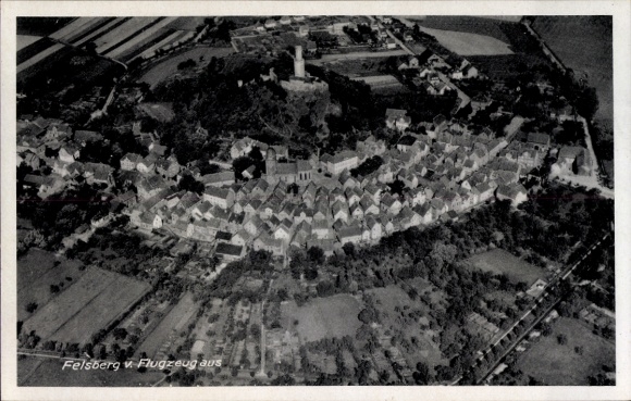 Postcard Felsberg Hessen, aerial photograph of the town and surroundings