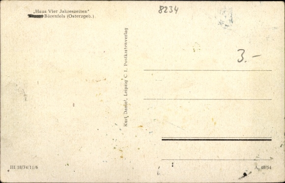 Postcard Bärenfels Altenberg in the Ore Mountains, house four seasons