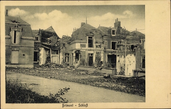 Postcard Brimont Marne, bombed castle