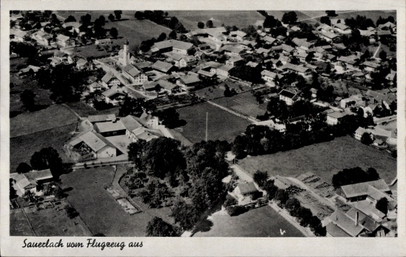 Postcard Sauerlach in Upper Bavaria, aerial photograph