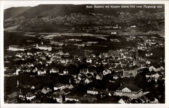 Postcard Bühl in Baden Schwarzwald, aerial photograph, Maria Hilf Monastery
