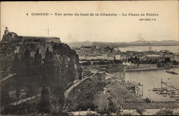 Postcard Corfu Greece, Sidero lighthouse, citadel