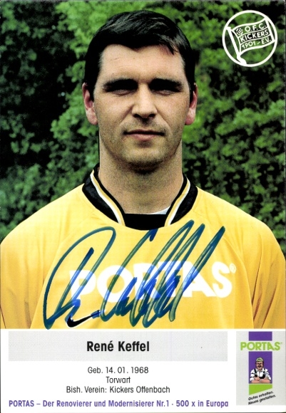 Karta z autografem piłkarza René Keffela, Kickers Offenbach, autograf