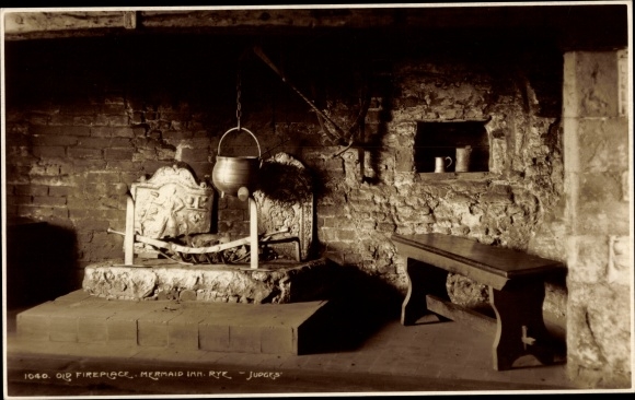 Ak Rye East Sussex England, Mermaid Inn, Old Fireplace