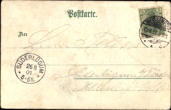 Chromo-Litho Weißenfels in Burgenlandkreis, Saale section with steamboat, bridge