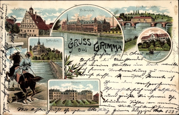 lito Grimma w Saksonii, ratusz, Gattersburg, szkoła książęca, koszary, seminarium