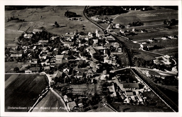 Postcard Unterwössen in Upper Bavaria, aerial view of the Alps, landscape, houses