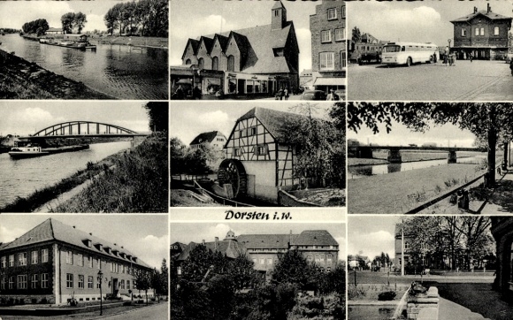 Postcard Dorsten in Westphalia, bridge, river, houses