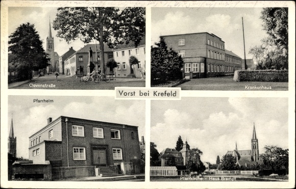 Ak Vorst Tönisvorst am Niederrhein, Clevenstraße, Krankenhaus, Pfarrheim, Schloss Haus Brempt