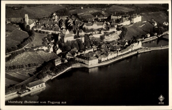Postcard Meersburg on Lake Constance, aerial photograph