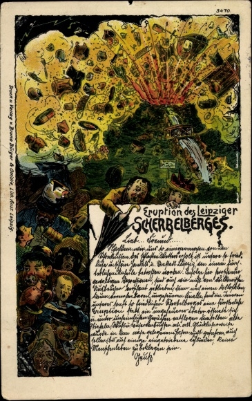 Chromo-Litho Leipzig, eruption of the Scherbelsberg, Wanderer, Bruno Bürger &amp; Ottillie No. 3470