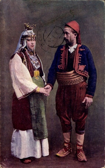Postcard Bosnia-Herzegovina, couple in traditional costumes