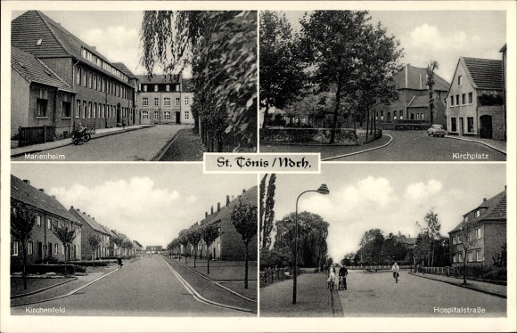 Postcard Sankt Tönis Tönisvorst am Niederrhein, Kirchplatz, Hospitalstraße, Kirchenfeld, Marienheim