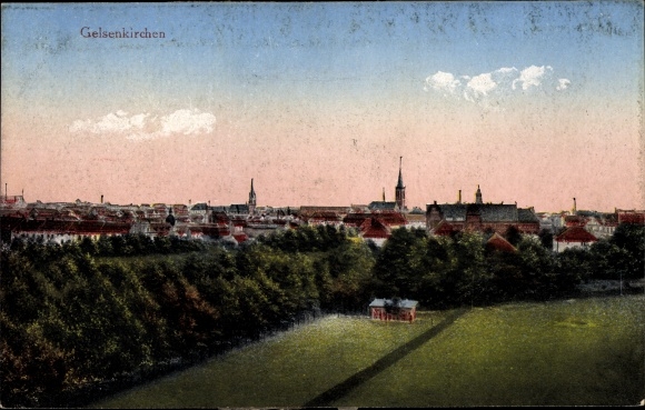 Postcard Gelsenkirchen in the Ruhr area, partial view, panorama