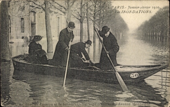 Ansichtkaart Parijs, Zondvloed 1910, Jacques de Lesseps, Baron de Lagrange, Avenue Montaigne