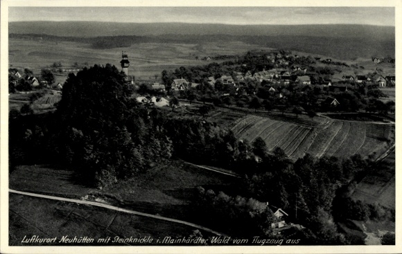 Postcard Kreuzle Neuhütten Wüstenrot in Württemberg, aerial view of Steinknickle, Mainhardt Forest