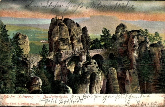 Postcard Rathen on the Elbe Saxon Switzerland, Bastei Bridge, Count Anton Mister, rocky landscape