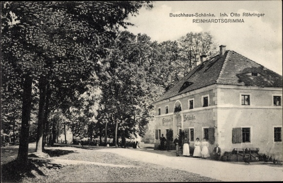 Postcard Reinhardtsgrimma glassworks in the Eastern Ore Mountains, Buschhaus Schänke