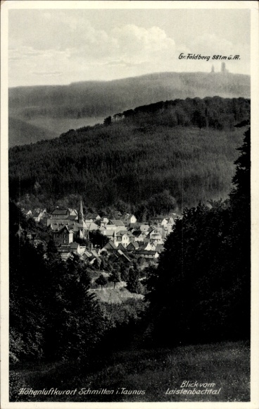 Postcard Schmitten in Taunus Hessen, view from the Leistenbachtal, Gr. Feldberg
