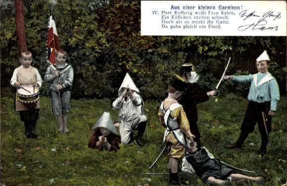 Postcard From a small garrison, children play war