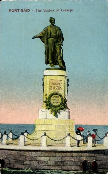 Postcard Port Said Egypt, statue of Ferdinand de Lesseps