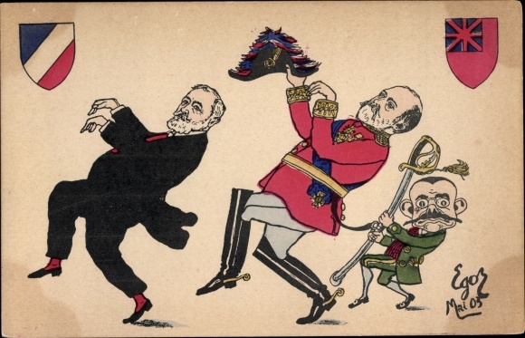 Artist Postcard Caricature, French politician Emile Loubet, King Edward VII of Great Britain