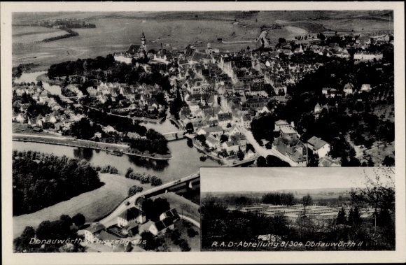 Postcard Donauwörth in Swabia Bavaria, aerial photograph of the city view, RAD Department 8/304