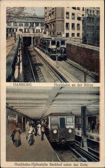 Postcard Hamburg Mitte Altstadt, elevated railway at the stock exchange, stop Barkhof, track side