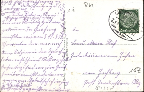 Postcard Tyrlaching in the foothills of the Alps, general view of the place, church